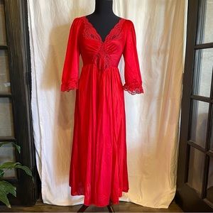 Rare Vintage 70’s Olga Red Nightgown Negligee Dress.
